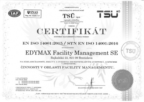 EDYMAX Facility Management SE ISO 14001 SK