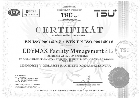 EDYMAX Facility Management SE ISO 9001 SK