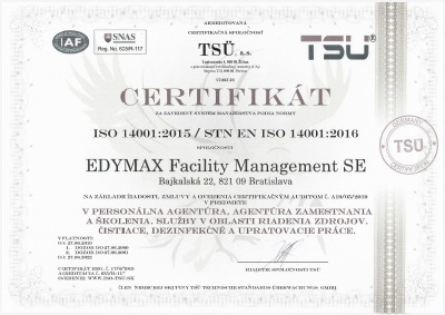 EDYMAX Facility Management SE ISO 14001:2015/STN EN ISO 14001:2016